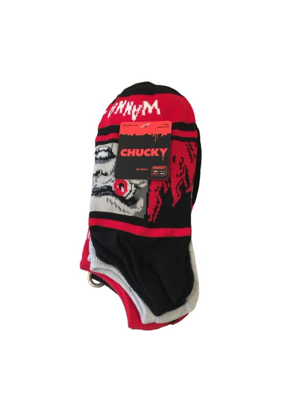 CHUCKY Men's No Show Socks Size 4-10 Red Black Gray Set of 5 Universal Studio